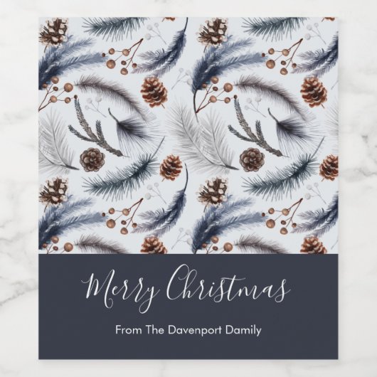 Pine Cones en Pine Needles Kerstpatroon Wijn Etiket (Enkel label)