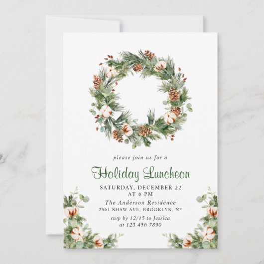 Pine Cones Fir Wreath Kerstfeestdag Luncheon Kaart (Voorkant)