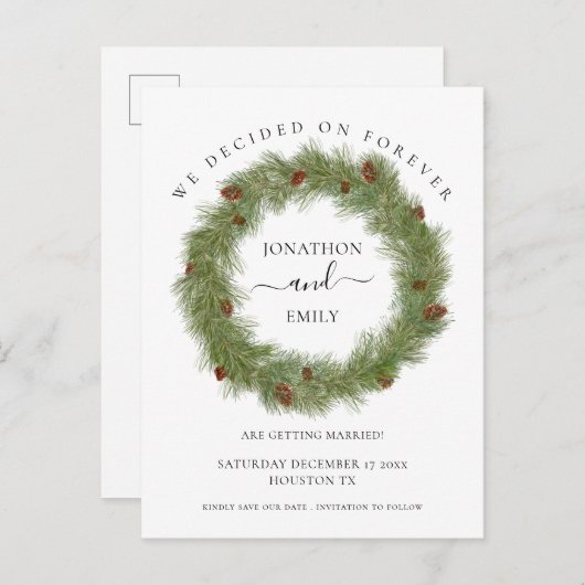 Pine Cones Foliage Kerst Bruiloft Save the Date Aankondigingskaart (Voorkant / Achterkant)
