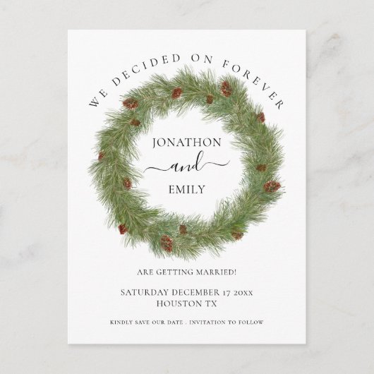 Pine Cones Foliage Kerst Bruiloft Save the Date Aankondigingskaart (Voorkant)