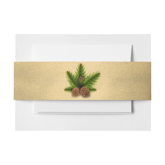 Pine Cones Gold Wedding Belly Band Uitnodigingen Wikkel (Voorkant Voorbeeld)