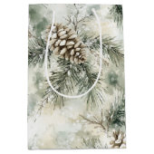 Pine Cones Green Christmas   Medium Cadeauzakje (Voorkant)
