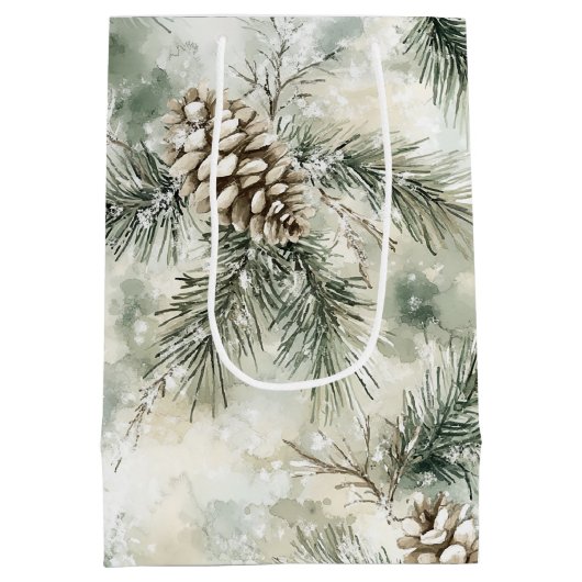 Pine Cones Green Christmas   Medium Cadeauzakje (Achterkant)