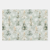 Pine Cones Green Cream Christmas Trees Snowflakes Inpakpapier Vel (Voorkant 3)
