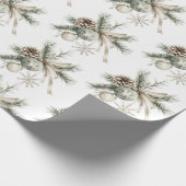 Pine Cones Green Cream Ornaments Christmas Cadeaupapier (Hoek)