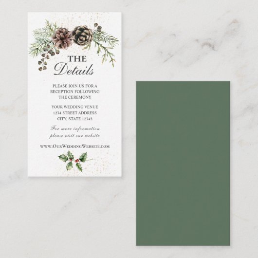 Pine Cones Greenery Winter Wedding Informatiekaartje (Voorkant / Achterkant)