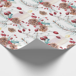Pine Cones Holly Berries Kerstmis Cadeaupapier