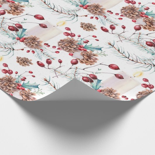 Pine Cones Holly Berries Kerstmis Cadeaupapier (Hoek)
