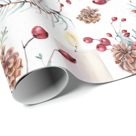 Pine Cones Holly Berries Kerstmis Cadeaupapier (Rol Hoek)