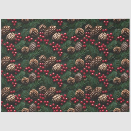 Pine Cones Holly Berries Spruce Springpatroon Tissuepapier (Voorkant)