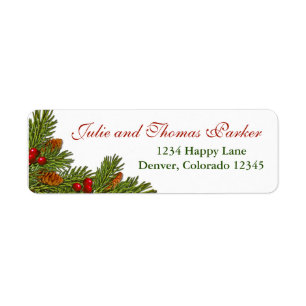 Pine Cones Holly Berries Xmas Retouradres Label