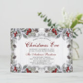 Pine Cones Holly Berry Branch Rustic kerstavond Kaart (Staand voorkant)