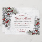 Pine Cones Holly Branch Rustic Holiday Open House Kaart (Voorkant / Achterkant)