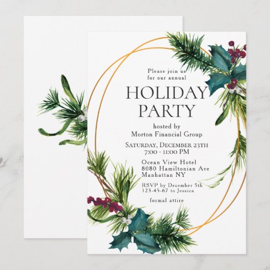 Pine Cones Holly CORPORATE Kerstfeestdag Kaart (Voorkant / Achterkant)