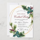 Pine Cones Holly Kerstfeestdag Cocktail Kaart (Voorkant)