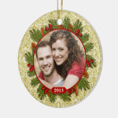 Pine Cones Holly Lace Familie Foto Kerstmis Keramisch Ornament (Links)