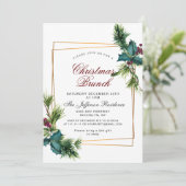 Pine Cones Holly Lijst Kerstfeestdag BRUNCH Kaart (Staand voorkant)