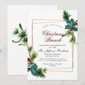 Pine Cones Holly Lijst Kerstfeestdag BRUNCH Kaart (Voorkant / Achterkant)
