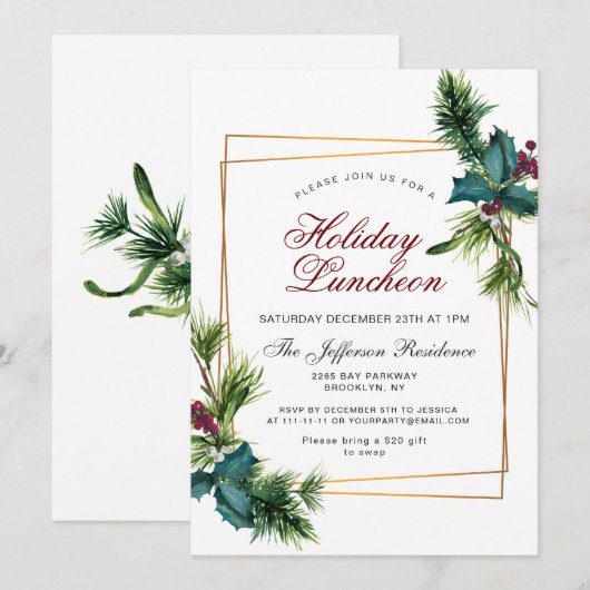 Pine Cones Holly Lijst Kerstfeestdag Kaart (Voorkant / Achterkant)