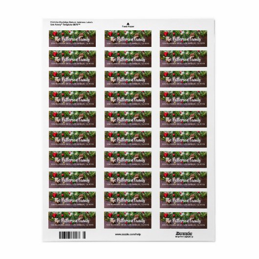 Pine Cones & Holly Return Address Labels (Full Sheet)
