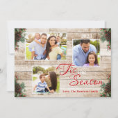 Pine Cones Holly 'Tis Het Seizoen Vakantie Fotokaa Feestdagenkaart (Voorkant)