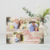 Pine Cones Holly 'Tis Het Seizoen Vakantie Fotokaa Feestdagenkaart (Staand voorkant)