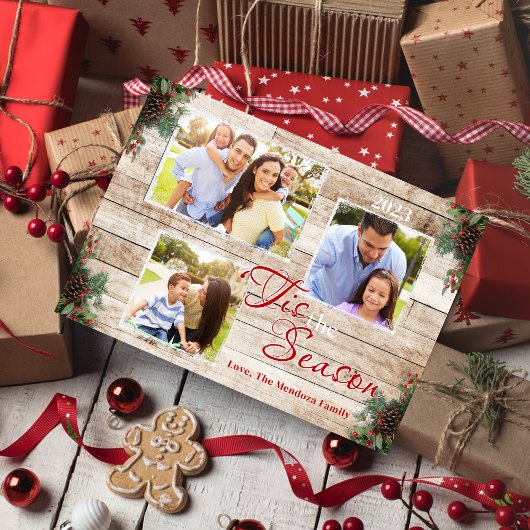 Pine Cones Holly 'Tis Het Seizoen Vakantie Fotokaa Feestdagenkaart