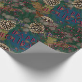 Pine Cones Kerstmis Prettige feestdagen Cadeaupapier (Hoek)