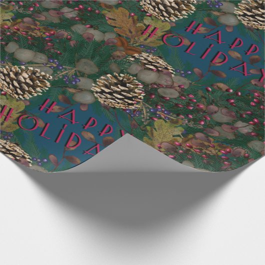 Pine Cones Kerstmis Prettige feestdagen Cadeaupapier (Hoek)