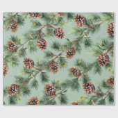 Pine Cones Laden White Pine Garlands Sage Green Cadeaupapier (Vlak)