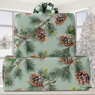 Pine Cones Laden White Pine Garlands Sage Green Cadeaupapier