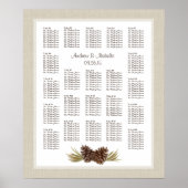 Pine Cones Light Burlap Wedding Seating Chart Poster (Voorkant)