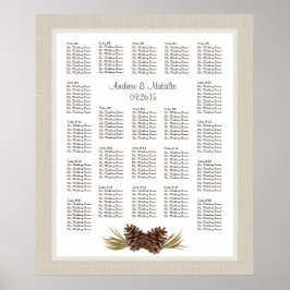 Pine Cones Light Burlap Wedding Seating Chart Poster