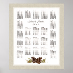 Pine Cones Light Burlap Wedding Seating Chart Poster