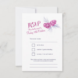 Pine cones marine en pruim bruiloft RSVP Kaartje