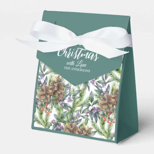 Pine cones Merry Kerstmis waterverf groen wit Bedankdoosjes (Voorkant Zijde)