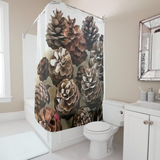 Pine Cones Organic Kerstsierents Art Douchegordijn (In situ)