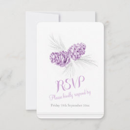 Pine cones paarse bruiloft RSVP