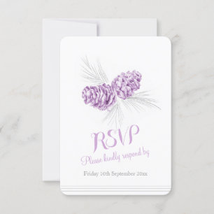 Pine cones paarse bruiloft RSVP