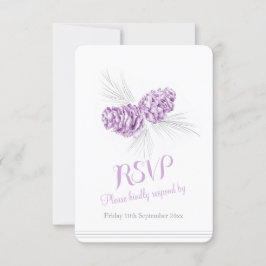 Pine cones paarse bruiloft RSVP Kaartje
