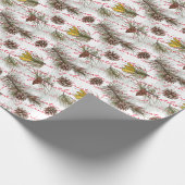 Pine Cones passen de zachte kerstrode tekst aan Cadeaupapier (Hoek)