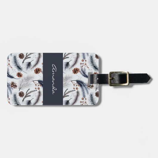 Pine Cones & Pine Needles Waterverf Patroon Bagagelabel (Voorkant horizontaal)