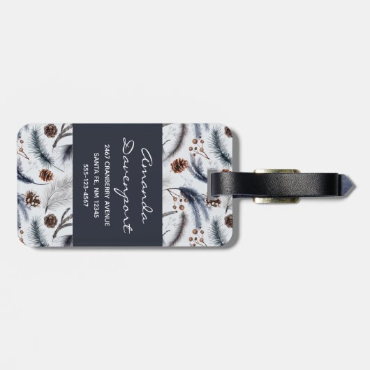 Pine Cones & Pine Needles Waterverf Patroon Bagagelabel (Achterkant horizontaal)