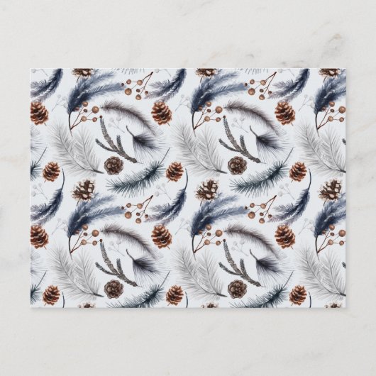 Pine Cones & Pine Needles Waterverf Patroon Briefkaart (Voorkant)