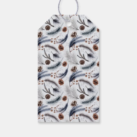 Pine Cones & Pine Needles Waterverf Patroon Cadeaulabel (Achterkant)