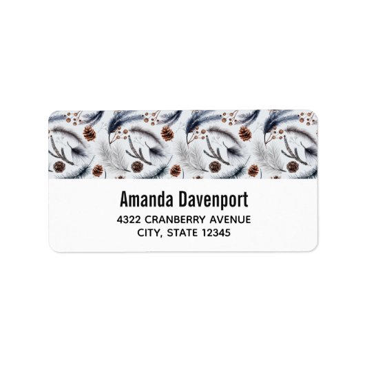 Pine Cones & Pine Needles Waterverf Patroon Etiket (Voorkant)