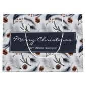 Pine Cones & Pine Needles Waterverf Patroon Groot Cadeauzakje (Voorkant)