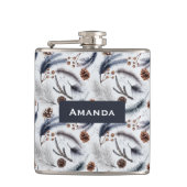 Pine Cones & Pine Needles Waterverf Patroon Heupfles (Voorkant)