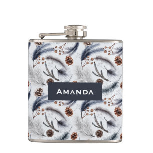 Pine Cones & Pine Needles Waterverf Patroon Heupfles