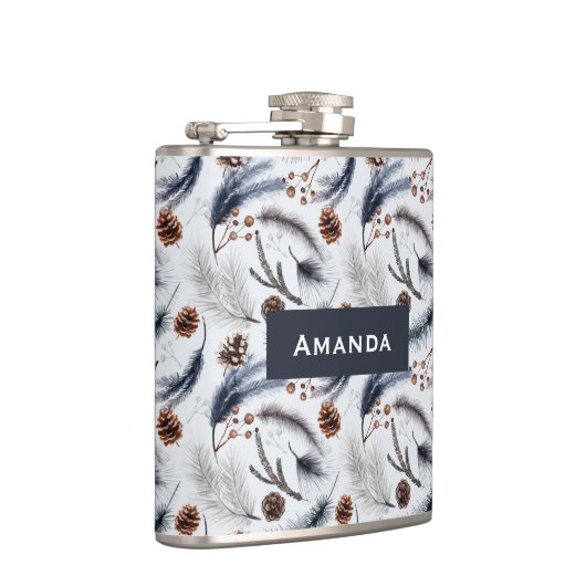 Pine Cones & Pine Needles Waterverf Patroon Heupfles (Rechts)